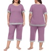image:imagePrinStory Pajamas for Women Set Capri Pjs Soft Lounge Sets S4XL  Short Sleeve Shirt and Capri Pants with Pockets Breathable and Stretchy Fabric 2 Piece Summer Pajamas Soft SleepwearPurple Red