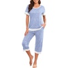 image:imagePrinStory Pajamas for Women Set Capri Pjs Soft Lounge Sets S4XL  Short Sleeve Shirt and Capri Pants with Pockets Breathable and Stretchy Fabric 2 Piece Summer Pajamas Soft SleepwearSpot Blue