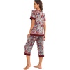 image:imagePrinStory Pajamas for Women Set Capri Pjs Soft Lounge Sets S4XL  Short Sleeve Shirt and Capri Pants with Pockets Breathable and Stretchy Fabric 2 Piece Summer Pajamas Soft SleepwearBlack Color Hibiscus