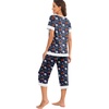 image:imagePrinStory Pajamas for Women Set Capri Pjs Soft Lounge Sets S4XL  Short Sleeve Shirt and Capri Pants with Pockets Breathable and Stretchy Fabric 2 Piece Summer Pajamas Soft SleepwearFpblue Leaf Flower