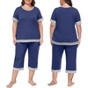 image:imagePrinStory Pajamas for Women Set Capri Pjs Soft Lounge Sets S4XL  Short Sleeve Shirt and Capri Pants with Pockets Breathable and Stretchy Fabric 2 Piece Summer Pajamas Soft SleepwearNavy Blue