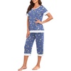 image:imagePrinStory Pajamas for Women Set Capri Pjs Soft Lounge Sets S4XL  Short Sleeve Shirt and Capri Pants with Pockets Breathable and Stretchy Fabric 2 Piece Summer Pajamas Soft SleepwearFpblue Gold Spot