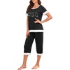 image:imagePrinStory Pajamas for Women Set Capri Pjs Soft Lounge Sets S4XL  Short Sleeve Shirt and Capri Pants with Pockets Breathable and Stretchy Fabric 2 Piece Summer Pajamas Soft SleepwearFpblack Cat