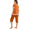 image:imagePrinStory Pajamas for Women Set Capri Pjs Soft Lounge Sets S4XL  Short Sleeve Shirt and Capri Pants with Pockets Breathable and Stretchy Fabric 2 Piece Summer Pajamas Soft SleepwearOrange