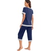 image:imagePrinStory Pajamas for Women Set Capri Pjs Soft Lounge Sets S4XL  Short Sleeve Shirt and Capri Pants with Pockets Breathable and Stretchy Fabric 2 Piece Summer Pajamas Soft SleepwearNavy Blue