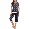 image:imagePrinStory Pajamas for Women Set Capri Pjs Soft Lounge Sets S4XL  Short Sleeve Shirt and Capri Pants with Pockets Breathable and Stretchy Fabric 2 Piece Summer Pajamas Soft SleepwearFpblue Leaf Flower