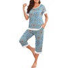 image:imagePrinStory Pajamas for Women Set Capri Pjs Soft Lounge Sets S4XL  Short Sleeve Shirt and Capri Pants with Pockets Breathable and Stretchy Fabric 2 Piece Summer Pajamas Soft SleepwearFpblue Print