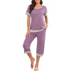 image:imagePrinStory Pajamas for Women Set Capri Pjs Soft Lounge Sets S4XL  Short Sleeve Shirt and Capri Pants with Pockets Breathable and Stretchy Fabric 2 Piece Summer Pajamas Soft SleepwearPurple Red