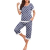 image:imagePrinStory Pajamas for Women Set Capri Pjs Soft Lounge Sets S4XL  Short Sleeve Shirt and Capri Pants with Pockets Breathable and Stretchy Fabric 2 Piece Summer Pajamas Soft SleepwearFproyal Blue Geometry
