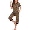 image:imagePrinStory Pajamas for Women Set Capri Pjs Soft Lounge Sets S4XL  Short Sleeve Shirt and Capri Pants with Pockets Breathable and Stretchy Fabric 2 Piece Summer Pajamas Soft SleepwearFpapricot Ld Print