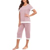 image:imagePrinStory Pajamas for Women Set Capri Pjs Soft Lounge Sets S4XL  Short Sleeve Shirt and Capri Pants with Pockets Breathable and Stretchy Fabric 2 Piece Summer Pajamas Soft SleepwearFpspot Pink