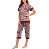 image:imagePrinStory Pajamas for Women Set Capri Pjs Soft Lounge Sets S4XL  Short Sleeve Shirt and Capri Pants with Pockets Breathable and Stretchy Fabric 2 Piece Summer Pajamas Soft SleepwearBlack Color Hibiscus