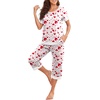 image:imagePrinStory Pajamas for Women Set Capri Pjs Soft Lounge Sets S4XL  Short Sleeve Shirt and Capri Pants with Pockets Breathable and Stretchy Fabric 2 Piece Summer Pajamas Soft SleepwearFpwhite Red Heart
