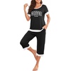 image:imagePrinStory Pajamas for Women Set Capri Pjs Soft Lounge Sets S4XL  Short Sleeve Shirt and Capri Pants with Pockets Breathable and Stretchy Fabric 2 Piece Summer Pajamas Soft SleepwearFpblack Coffee