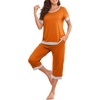 image:imagePrinStory Pajamas for Women Set Capri Pjs Soft Lounge Sets S4XL  Short Sleeve Shirt and Capri Pants with Pockets Breathable and Stretchy Fabric 2 Piece Summer Pajamas Soft SleepwearOrange