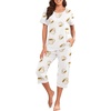 image:imagePrinStory Pajamas for Women Set Capri Pjs Soft Lounge Sets S4XL  Short Sleeve Shirt and Capri Pants with Pockets Breathable and Stretchy Fabric 2 Piece Summer Pajamas Soft SleepwearFpwhite Coffee Cup