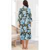 image:imagePrinStory Robes for Women 34 Sleeve Long Bath Robe XS4XL  VNeck Knit Bathrobe with Pockets Lightweight Soft Breathable Robes for Shower Spa Travel Home Party NursingFpblack Blue Flower