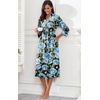 image:imagePrinStory Robes for Women 34 Sleeve Long Bath Robe XS4XL  VNeck Knit Bathrobe with Pockets Lightweight Soft Breathable Robes for Shower Spa Travel Home Party NursingFpblack Blue Flower