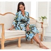 image:imagePrinStory Robes for Women 34 Sleeve Long Bath Robe XS4XL  VNeck Knit Bathrobe with Pockets Lightweight Soft Breathable Robes for Shower Spa Travel Home Party NursingFpblack Blue Flower