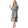 image:imagePrinStory Robes for Women 34 Sleeve Long Bath Robe XS4XL  VNeck Knit Bathrobe with Pockets Lightweight Soft Breathable Robes for Shower Spa Travel Home Party NursingFpblack Blue Flower