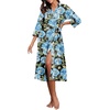 image:imagePrinStory Robes for Women 34 Sleeve Long Bath Robe XS4XL  VNeck Knit Bathrobe with Pockets Lightweight Soft Breathable Robes for Shower Spa Travel Home Party NursingFpblack Blue Flower