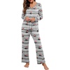 image:imagePrinStory Womens Pajama Sets Long Pjs Soft Lounge Sets  Long Sleeve Top and Pants No Pockets Breathable and Stretchy Fabric Ladies 2 Piece Pajamas Soft SleepwearFpgray Stripe Cat