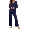 image:imagePrinStory Womens Pajama Sets Long Pjs Soft Lounge Sets  Long Sleeve Top and Pants No Pockets Breathable and Stretchy Fabric Ladies 2 Piece Pajamas Soft SleepwearNavy Blue