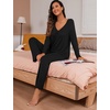 image:imagePrinStory Womens Pajama Sets Long Pjs Soft Lounge Sets  Long Sleeve Top and Pants No Pockets Breathable and Stretchy Fabric Ladies 2 Piece Pajamas Soft SleepwearBlack
