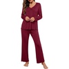 image:imagePrinStory Womens Pajama Sets Long Pjs Soft Lounge Sets  Long Sleeve Top and Pants No Pockets Breathable and Stretchy Fabric Ladies 2 Piece Pajamas Soft SleepwearWine Red