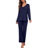 image:imagePrinStory Womens Pajama Sets Long Pjs Soft Lounge Sets  Long Sleeve Top and Pants No Pockets Breathable and Stretchy Fabric Ladies 2 Piece Pajamas Soft SleepwearNavy Blue