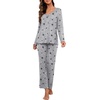 image:imagePrinStory Womens Pajama Sets Long Pjs Soft Lounge Sets  Long Sleeve Top and Pants No Pockets Breathable and Stretchy Fabric Ladies 2 Piece Pajamas Soft SleepwearBlack Star Gray