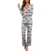 image:imagePrinStory Womens Pajama Sets Long Pjs Soft Lounge Sets  Long Sleeve Top and Pants No Pockets Breathable and Stretchy Fabric Ladies 2 Piece Pajamas Soft SleepwearFpgray Stripe Cat