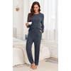 image:imagePrinStory Womens Pajama Sets Loose Pjs 2 Piece Lounge Set  Long Sleeve Top and Pants with Pockets Warmth Stretchy and Butterysoft Fabric Winter Pajamas Warm SleepwearDeep Gray Blue