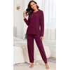 image:imagePrinStory Womens Pajama Sets Loose Pjs 2 Piece Lounge Set  Long Sleeve Top and Pants with Pockets Warmth Stretchy and Butterysoft Fabric Winter Pajamas Warm SleepwearWine Red