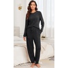 image:imagePrinStory Womens Pajama Sets Loose Pjs 2 Piece Lounge Set  Long Sleeve Top and Pants with Pockets Warmth Stretchy and Butterysoft Fabric Winter Pajamas Warm SleepwearBlack Grey