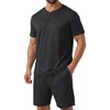 image:imagePrinStory Mens Pajamas Set 2 Piece Summer Pjs Set S3XL  Short Sleeve Pajama Set with Pockets Lightweight Comfy Breathable Sleepwear for Sleep Home Workout Vacation HolidayBlack