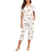 image:imagePrinStory Pajamas for Women Set Capri Pjs Soft Lounge Sets S4XL  Short Sleeve Shirt and Capri Pants with Pockets Breathable and Stretchy Fabric 2 Piece Summer Pajamas Soft SleepwearFpwhite Coffee Cup