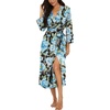 image:imagePrinStory Robes for Women 34 Sleeve Long Bath Robe XS4XL  VNeck Knit Bathrobe with Pockets Lightweight Soft Breathable Robes for Shower Spa Travel Home Party NursingFpblack Blue Flower