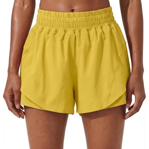 image:imagePrinStory Athletic Shorts for Women High Waisted Running Shorts 3 XS2XL  Workout Gym  Hiking 2 in 1 Zipper Pockets Quick Dry Lightweight BlackGolden Yellow