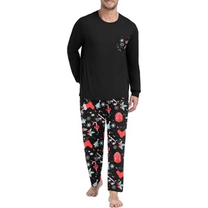 image:imagePrinStory Mens Pajama Sets Loungewear Sleepwear Pjs Lightweight Long Sleeve Shirts and Bottoms Soft Comfy Sleep Sets S4XLBlack Christmas Gift