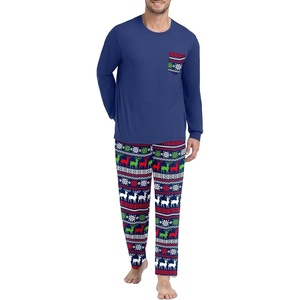 image:imagePrinStory Mens Pajama Sets Loungewear Sleepwear Pjs Lightweight Long Sleeve Shirts and Bottoms Soft Comfy Sleep Sets S4XLNavy Blue Elk