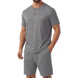 image:imagePrinStory Mens Pajamas Set 2 Piece Summer Pjs Set S3XL  Short Sleeve Pajama Set with Pockets Lightweight Comfy Breathable Sleepwear for Sleep Home Workout Vacation HolidayDark Gray