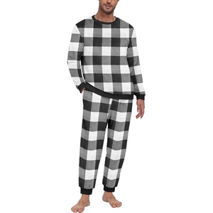image:imagePrinStory Mens Pajamas Set Fleece Pjs Long Sleeve Soft Sleepwear S2XL  Winter Pjs2 Piece Fluffy LoungewearTop and PantsPlush Warm Sleep SetsPocketsBlack White Plaid