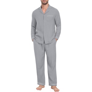 image:imagePrinStory Mens Pajamas Set Long Sleeve Button Down Sleepwear Pjs S2XL  Soft2 Pieces LoungewearLightweightSleep SetNotched CollarTop and PantsPockets1steel Gray