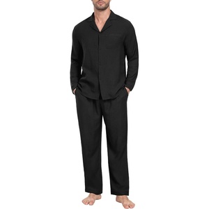 image:imagePrinStory Mens Pajamas Set Long Sleeve Button Down Sleepwear Pjs S2XL  Soft2 Pieces LoungewearLightweightSleep SetNotched CollarTop and PantsPockets2black