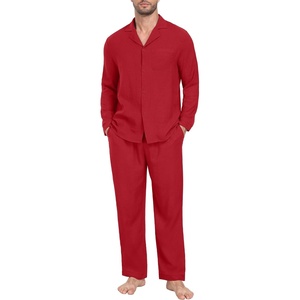 image:imagePrinStory Mens Pajamas Set Long Sleeve Button Down Sleepwear Pjs S2XL  Soft2 Pieces LoungewearLightweightSleep SetNotched CollarTop and PantsPockets2christmas Red