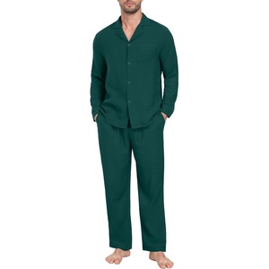 image:imagePrinStory Mens Pajamas Set Long Sleeve Button Down Sleepwear Pjs S2XL  Soft2 Pieces LoungewearLightweightSleep SetNotched CollarTop and PantsPockets2christmas Green