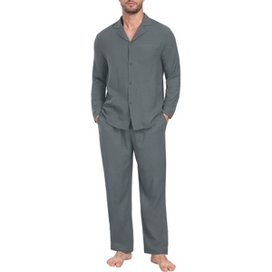 image:imagePrinStory Mens Pajamas Set Long Sleeve Button Down Sleepwear Pjs S2XL  Soft2 Pieces LoungewearLightweightSleep SetNotched CollarTop and PantsPockets2dark Gray