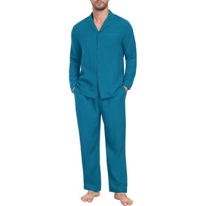 image:imagePrinStory Mens Pajamas Set Long Sleeve Button Down Sleepwear Pjs S2XL  Soft2 Pieces LoungewearLightweightSleep SetNotched CollarTop and PantsPockets2lake Blue