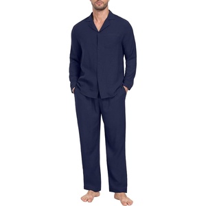 image:imagePrinStory Mens Pajamas Set Long Sleeve Button Down Sleepwear Pjs S2XL  Soft2 Pieces LoungewearLightweightSleep SetNotched CollarTop and PantsPockets2navy Blue